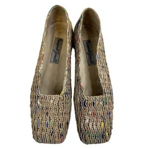1980s Vintage Margaret Jerrold Size 10.5 Cork Woven Flats Multicolor RARE